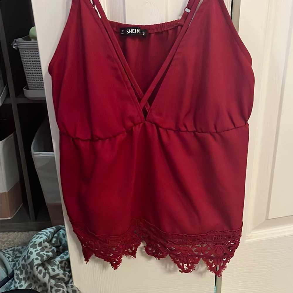 SHEIN Red Asymmetrical Embellished Camisole